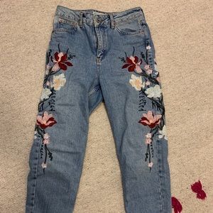 Topshop floral embroidered mom jeans